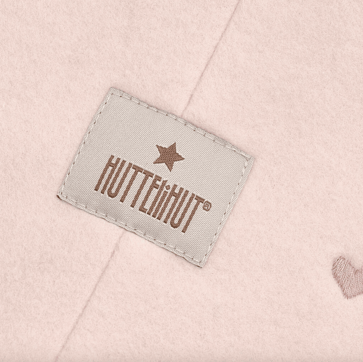 Huttelihut Elefantlue med hjerter bomullsfleece peach blush