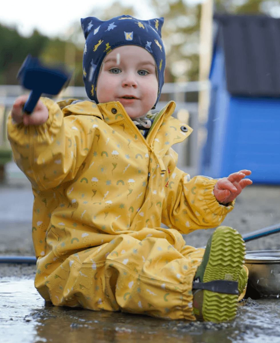 Kattnakken Babyregndress dugg bananskum