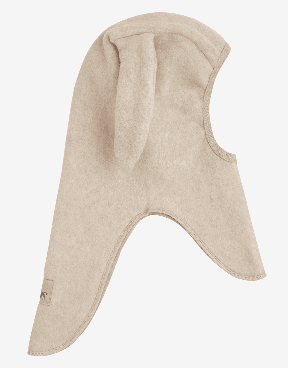 Huttelihut Elefantlue med kanin ører bomullsfleece  camel melange