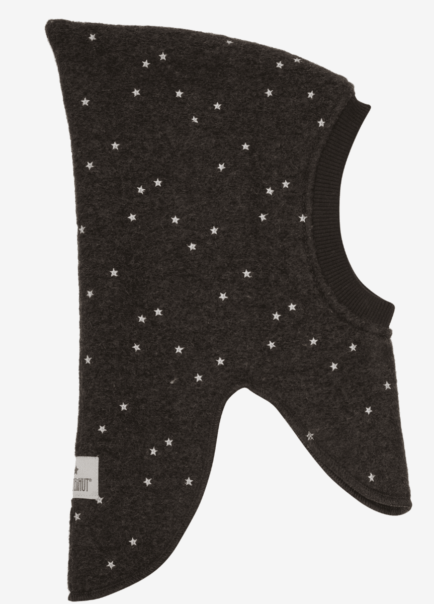 Huttelihut elefantlue broderte stjerner brun melange